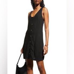 Monteau Black Sleeveless linen Dress with scallop hem design